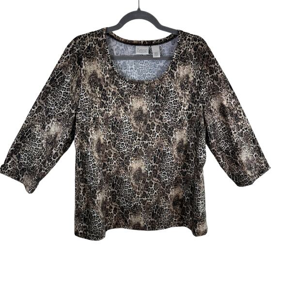 Chico's Zenergy Leopard Print 3/4 Sleeve Round Neck Lightweight Blouse Size XL - Picture 1 of 5